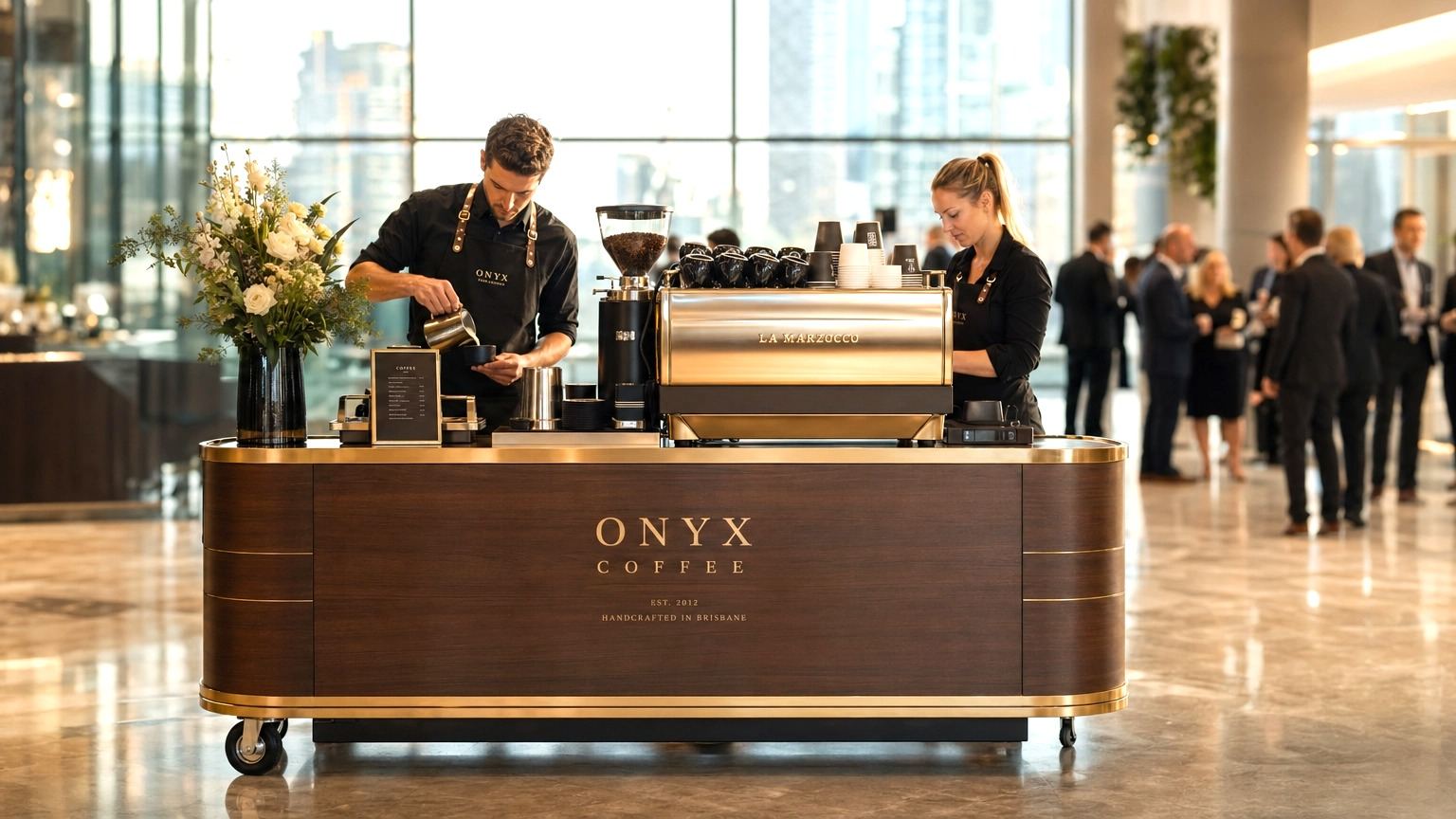 Premium mobile espresso bar at a Brisbane corporate event